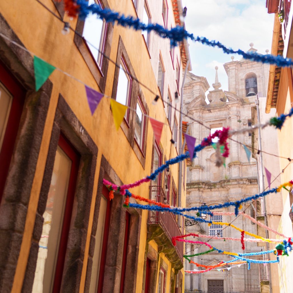 Detail of the streets of Porto decorated during the San Juan festivities